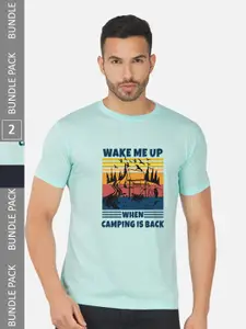 CHOZI Pack Of 2 Typography Printed Round Neck Cotton T-shirts