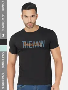 CHOZI Pack Of 2 Typography Printed Round Neck Cotton T-shirts