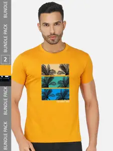 CHOZI Pack Of 2 Graphic Printed Round Neck Cotton T-shirts