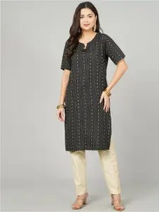 KALINI Ethnic Motifs Woven Design Dobby Straight Cotton Kurta