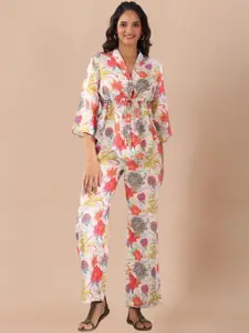 SIDYAL Floral Printed Top With Straight Trousers