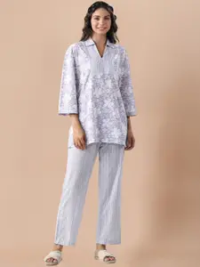 SIDYAL Printed Shirt Collar Top With Trousers