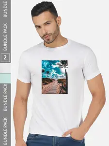 CHOZI Pack Of 2 Graphic Printed Cotton T-shirt