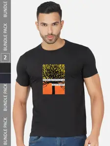 CHOZI Pack Of 2 Graphic Printed Cotton T-shirt