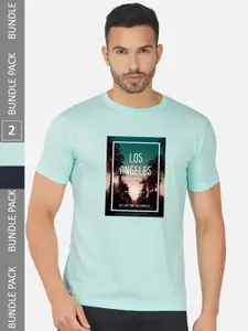 CHOZI Pack Of 2 Graphic Printed Cotton T-shirt