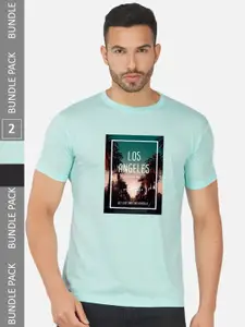 CHOZI Pack Of 2 Graphic Printed Cotton T-shirt