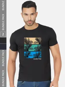 CHOZI Pack Of 2 Graphic Printed Cotton T-shirt