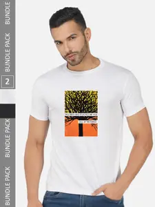 CHOZI Pack Of 2 Graphic Printed Cotton T-shirt