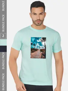 CHOZI Pack Of 2 Graphic Printed Cotton T-shirt