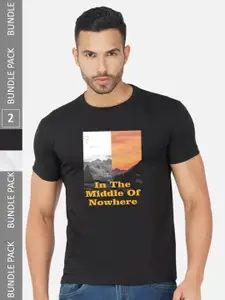 CHOZI Pack Of 2 Graphic Printed Cotton T-shirt