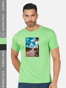 CHOZI Pack Of 2 Printed Cotton T-shirt