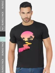 CHOZI Pack Of 2 Printed Cotton T-shirt