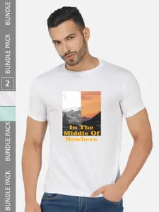 CHOZI Pack Of 2 Graphic Printed Round Neck Cotton Casual T-shirt