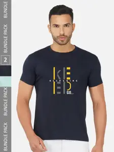 CHOZI Pack Of 2 Typography Printed Round Neck Cotton Casual T-shirt