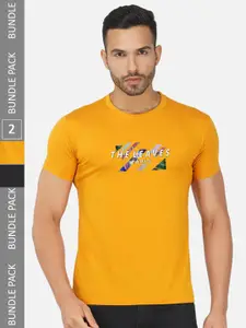 CHOZI Pack Of 2 Typography Printed Round Neck Cotton Casual T-shirt