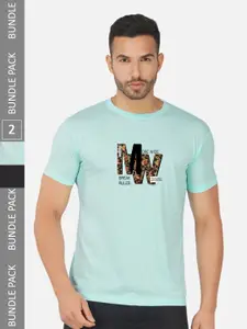 CHOZI Pack Of 2 Typography Printed Round Neck Cotton Casual T-shirt