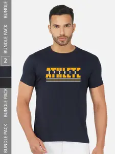 CHOZI Pack Of 2 Typography Printed Round Neck Cotton Casual T-shirt