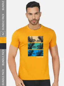 CHOZI Pack Of 2 Graphic Printed Round Neck Cotton Casual T-shirt