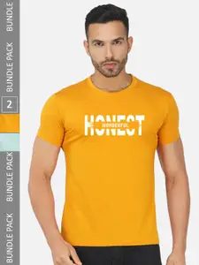 CHOZI Pack Of 2 Typography Printed Round Neck Cotton Casual T-shirt