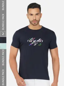 CHOZI Pack Of 2 Typography Printed Round Neck Cotton Casual T-shirt