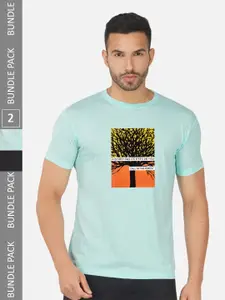 CHOZI Pack Of 2 Graphic Printed Round Neck Cotton Casual T-shirt