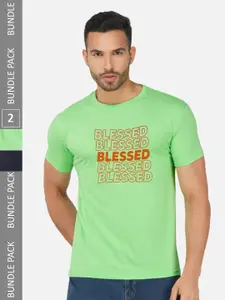 CHOZI Pack Of 2 Typography Printed Round Neck Cotton Casual T-shirt