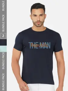 CHOZI Pack Of 2 Typography Printed Round Neck Cotton Casual T-shirt