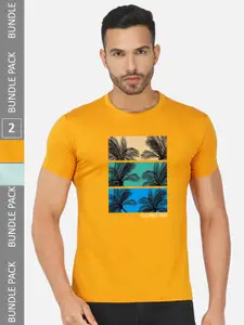 CHOZI Pack Of 2 Graphic Printed Round Neck Cotton Casual T-shirt