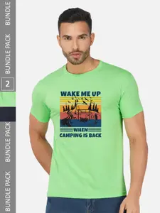 CHOZI Pack Of 2 Graphic Printed Round Neck Cotton Casual T-shirt