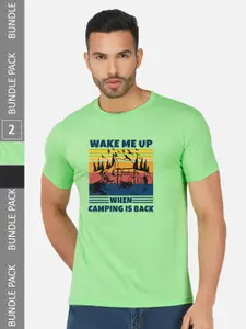 CHOZI Pack Of 2 Graphic Printed Round Neck Cotton Casual T-shirt