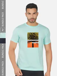 CHOZI Pack Of 2 Graphic Printed Cotton Casual T-shirt