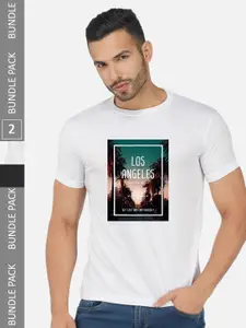 CHOZI Pack Of 2 Graphic Printed Round Neck Cotton Casual T-shirt