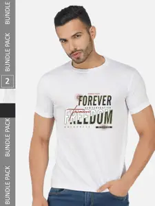 CHOZI Pack Of 2 Typography Printed Round Neck Cotton Casual T-shirt