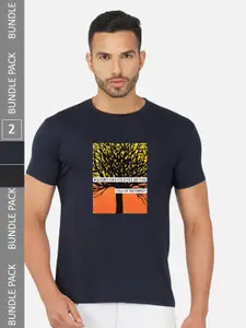 CHOZI Pack Of 2 Graphic Printed Round Neck Cotton Casual T-shirt