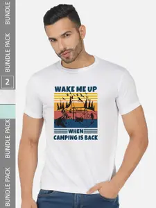 CHOZI Pack Of 2 Graphic Printed Round Neck Cotton Casual T-shirt