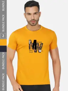 CHOZI Pack Of 2 Typography Printed Round Neck Cotton Casual T-shirt