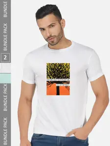 CHOZI Pack Of 2 Graphic Printed Regular Fit Cotton Casual T-shirt
