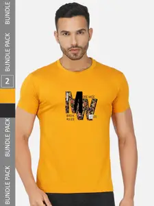 CHOZI Pack Of 2 Graphic Printed Regular Fit Cotton Casual T-shirt