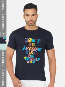 CHOZI Pack Of 2 Graphic Printed Regular Fit Cotton Casual T-shirt