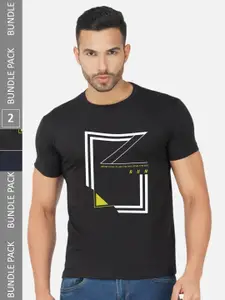 CHOZI Pack Of 2 Graphic Printed Regular Fit Cotton Casual T-shirt