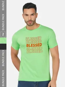 CHOZI Pack Of 2 Graphic Printed Regular Fit Cotton Casual T-shirt