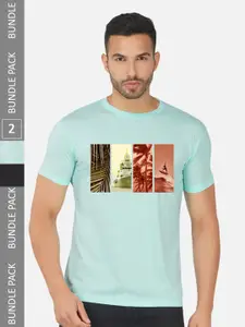 CHOZI Pack Of 2 Graphic Printed Regular Fit Cotton Casual T-shirt