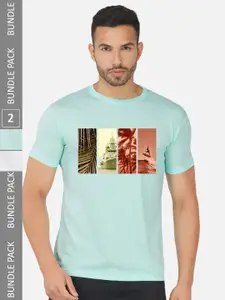CHOZI Pack Of 2 Graphic Printed Regular Fit Cotton Casual T-shirt