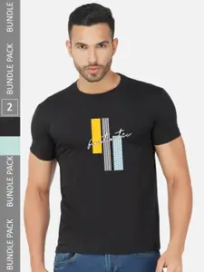 CHOZI Pack Of 2 Graphic Printed Regular Fit Cotton Casual T-shirt