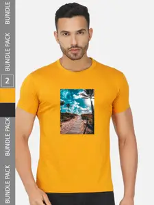 CHOZI Pack Of 2 Graphic Printed Regular Fit Cotton Casual T-shirt