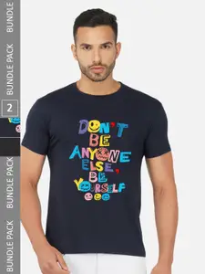 CHOZI Pack Of 2 Graphic Printed Regular Fit Cotton Casual T-shirt