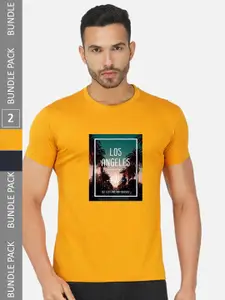 CHOZI Pack Of 2 Graphic Printed Regular Fit Cotton Casual T-shirt