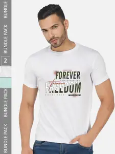 CHOZI Pack Of 2 Typography Printed Regular Fit Cotton Casual T-shirt