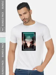 CHOZI Pack Of 2 Graphic Printed Regular Fit Cotton Casual T-shirt