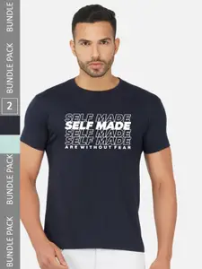 CHOZI Pack Of 2 Typography Printed Regular Fit Cotton Casual T-shirt